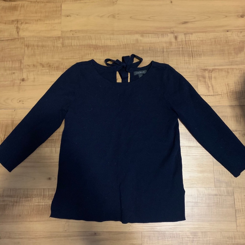 Tie back Ann Taylor navy sweater NWOT